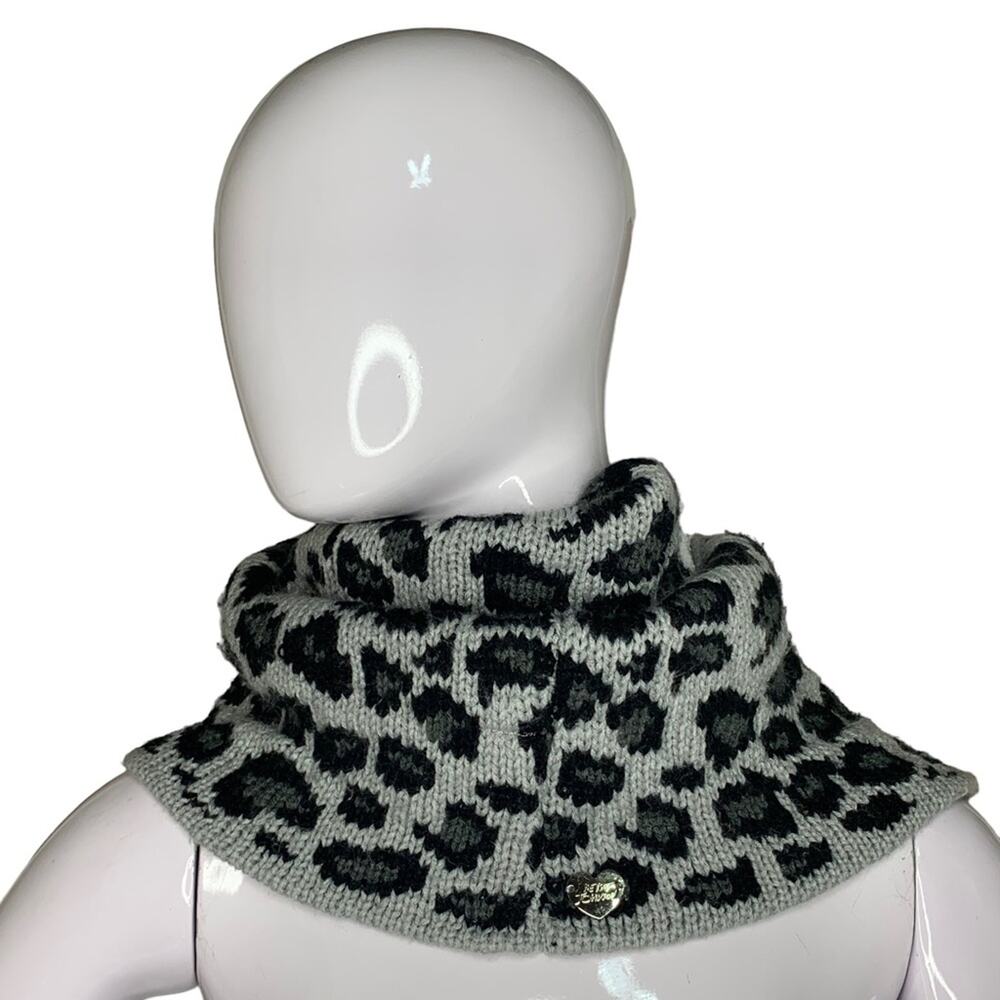 Betsey Johnson Animal Print Infinity Scarf Gray and Black Fine Knit